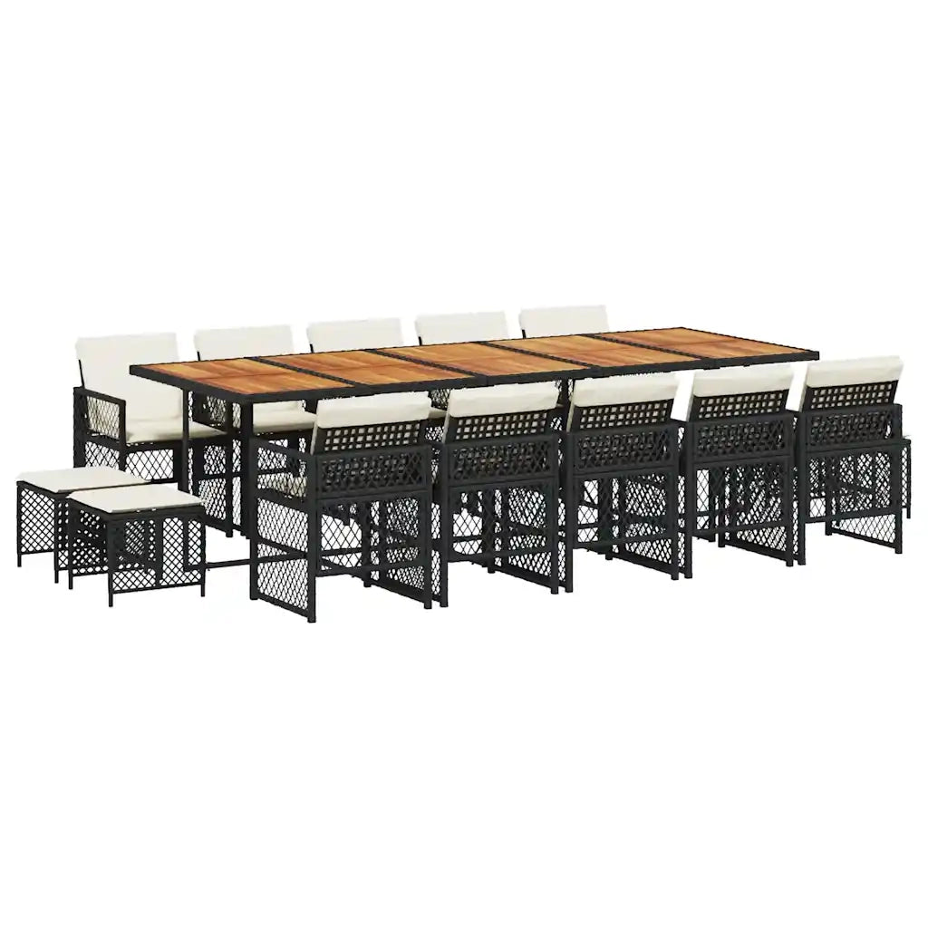 Set da Pranzo da Giardino 15 pz con Cuscini Nero in Polyrattan 3210819