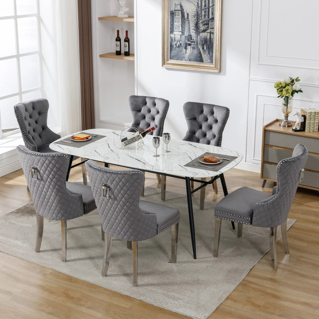 Sedia da Pranzo Imbottita in Velluto ¨C Xylo ¨C Set 6 Pezzi, Gambe in Metallo, Grigio