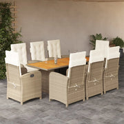 Set da Pranzo da Giardino 9 pz con Cuscini Beige in Polyrattancod mxl 93124