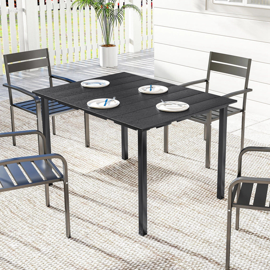 Tavolo da pranzo da giardino per 6 persone ¨C zephmum ¨C struttura in metallo piano in HDPE nero 120x90x74 cm
