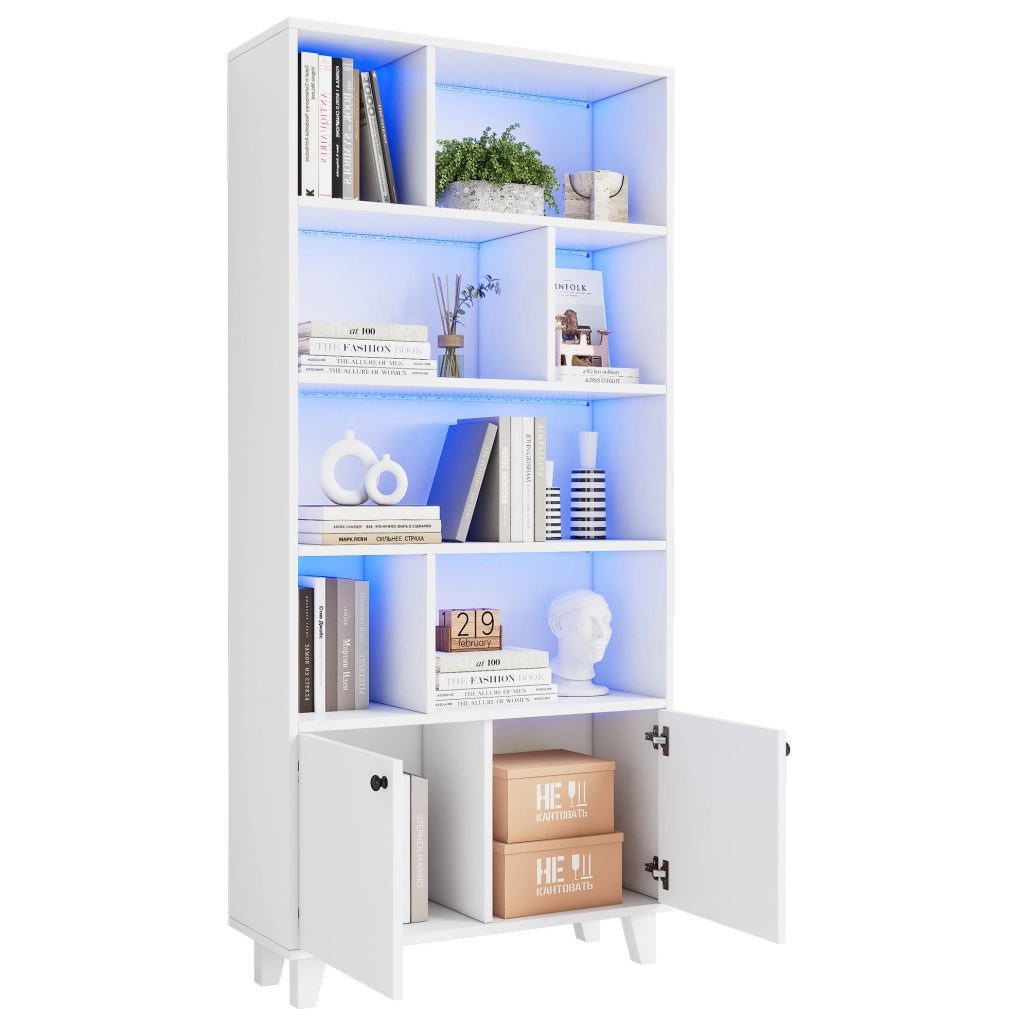 Libreria bianca 80x30x173 cm con LED e ante