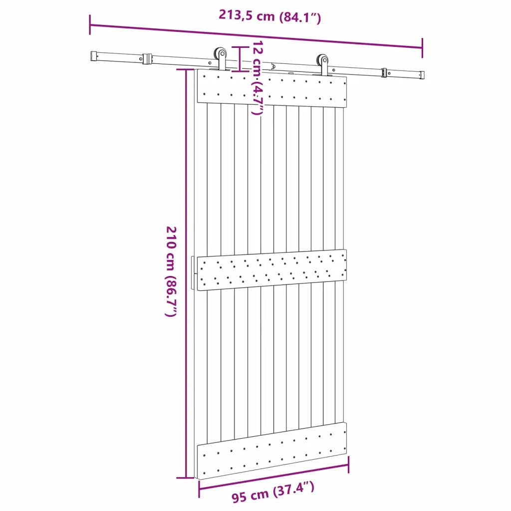 Porta scorrevole NARVIK Naturale e Nero 95 x 210 cm (213,5 cm)