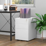 Rollcontainer mobile con 3 cassetti, armadietto ufficio in acciaio bianco, 39x48x59 cm