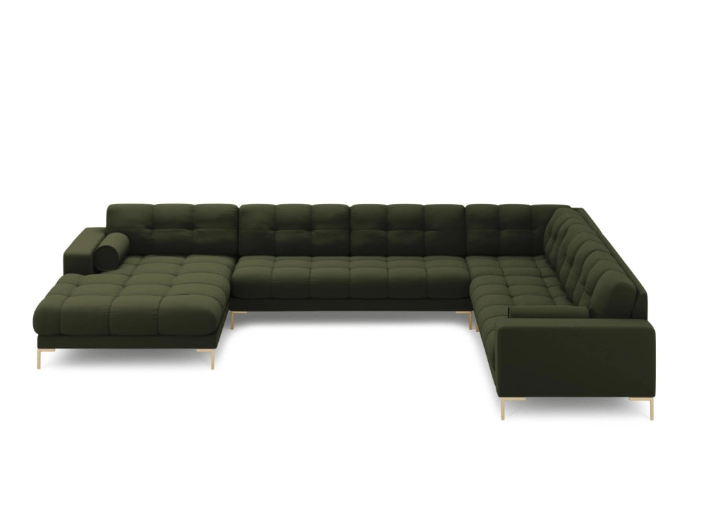 Cosmopolitan Design - Divano panoramico destro "Bali" 7 posti in tessuto strutturato verde 