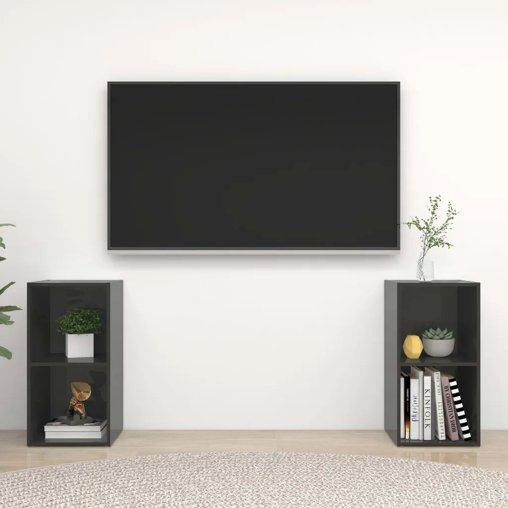 Mobili TV 2 pz Grigio Lucido 72x35x36,5 cm in Legno Multistrato 3079906