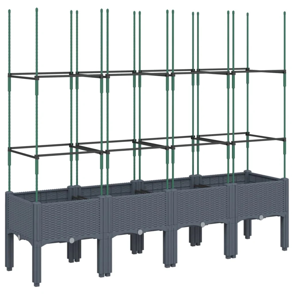 Fioriera rialzata per piante fiori patio giardino con traliccio 160 x 40 x 142,5 cm PP grigio 02_0038271