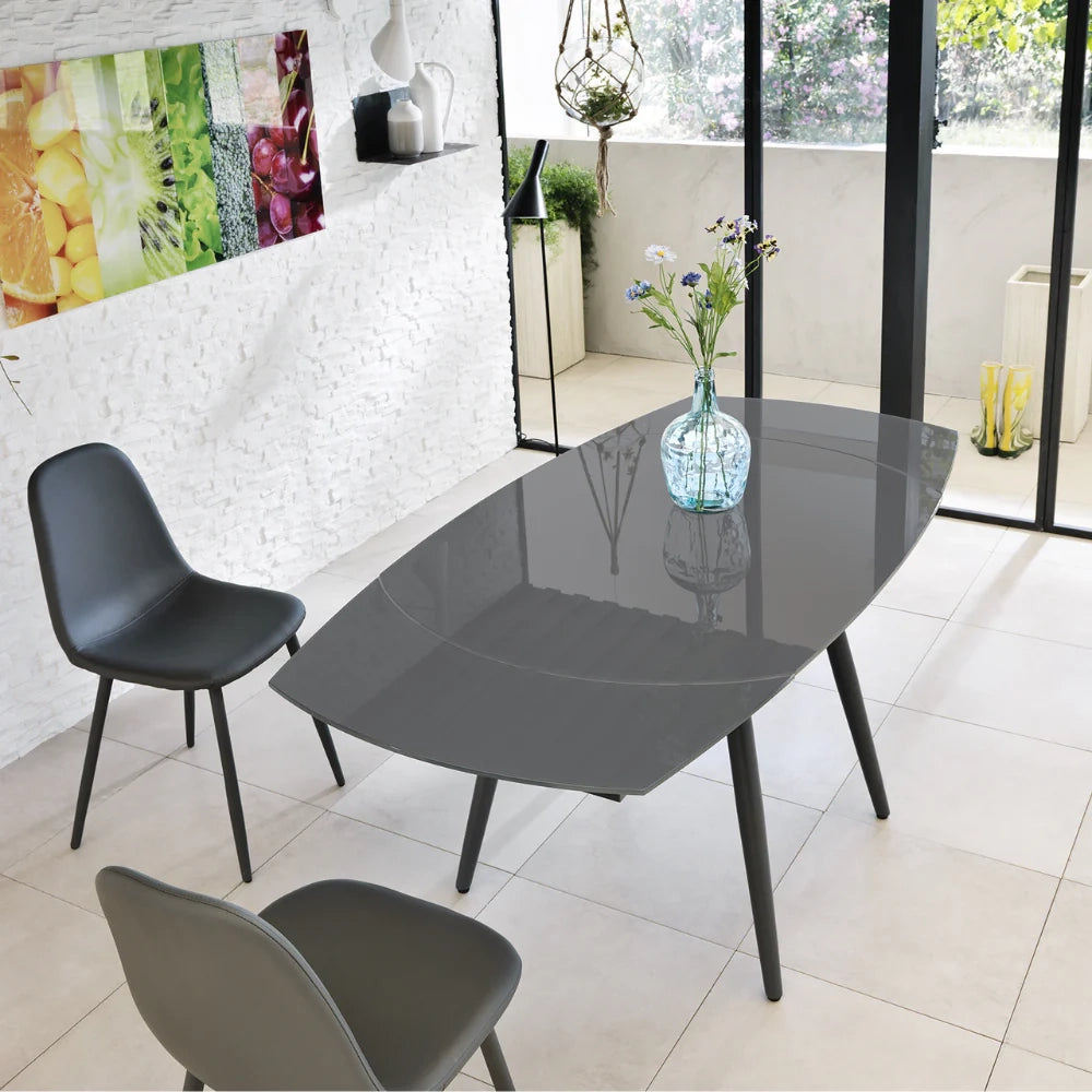 Tavolo da pranzo allungabile in vetro temperato grigio Ricky 120-180x90 cm fino a 8 posti | Duzzle