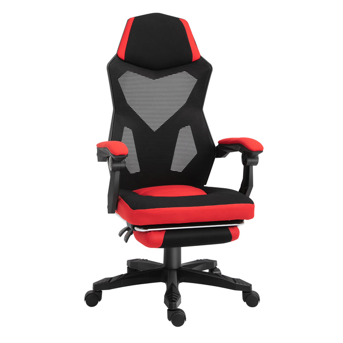 Sedia da Gaming Ergonomica e Reclinabile 58x63x112-122 cm in Tessuto a Rete Nero e Rosso