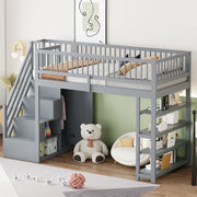 Letto a soppalco multifunzione con armadio, ripiani e scala di sicurezza