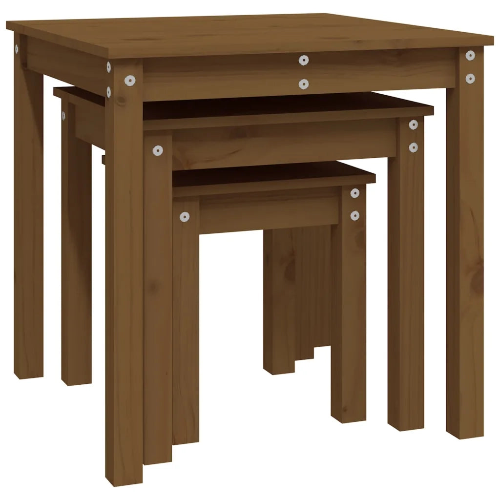Tavolini a Incastro 3pz Marrone Ambra in Legno Massello di Pino 824976