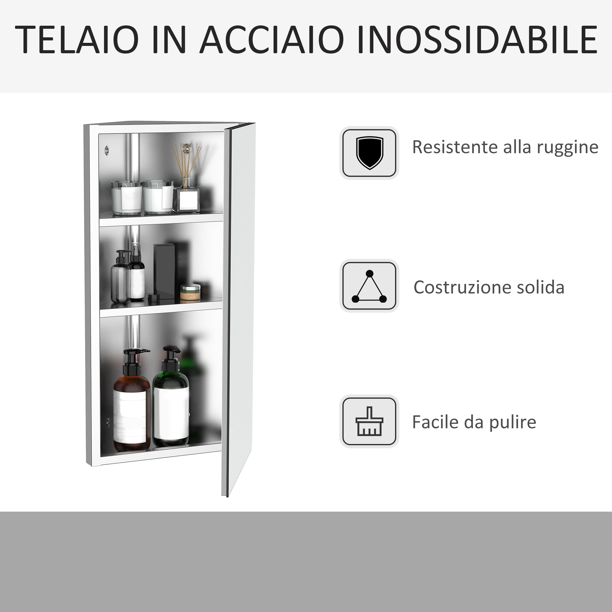 Pensile da Bagno Angolare 1 Anta Specchio 60x30x18,4 cm  Corn Bianco