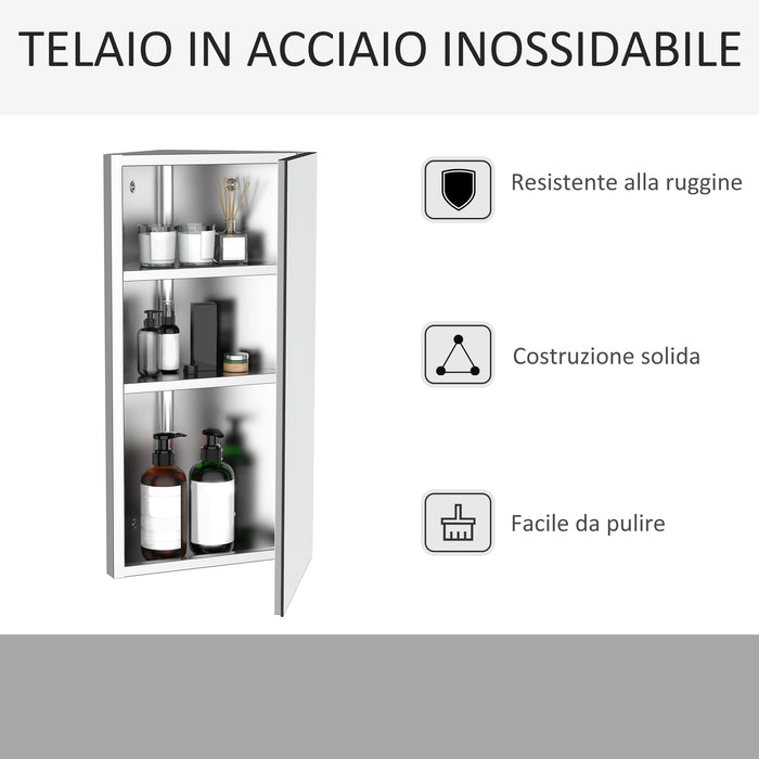 Pensile da Bagno Angolare 1 Anta Specchio 60x30x18,4 cm  Corn Bianco