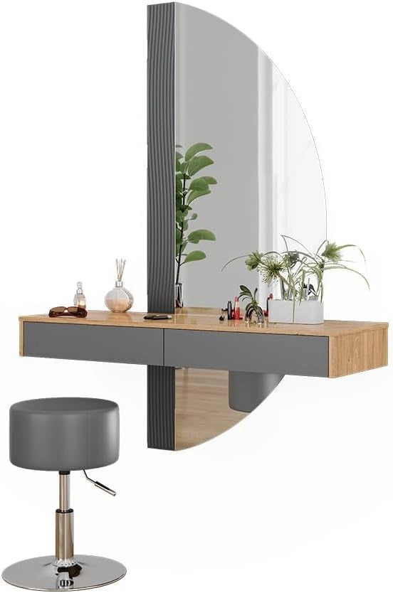 Vicco Tavolo da toilette Melisa, Grigio, 120 cm con illuminazione e sgabello, Altezza regolabile, perfetta per adattarsi alle esigenze individuali