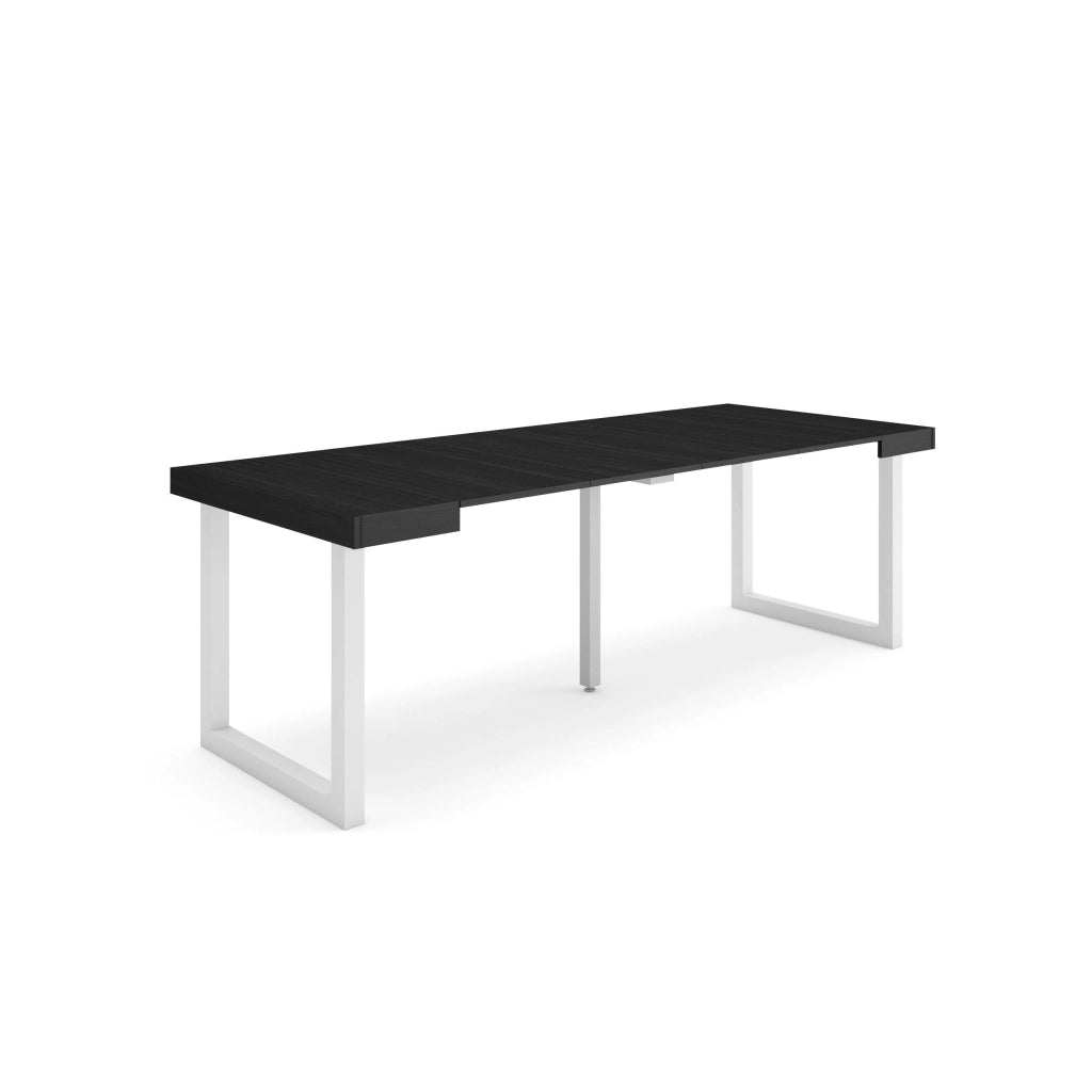 Consolle allungabile, 222x90x73cm, Per 10 persone, Gambe in legno, Nero RF2971