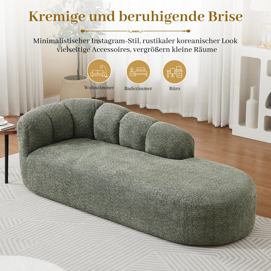 Méridienne curva con schienale ondulato e design senza braccioli per soggiorno e lettura in chenille verde salvia