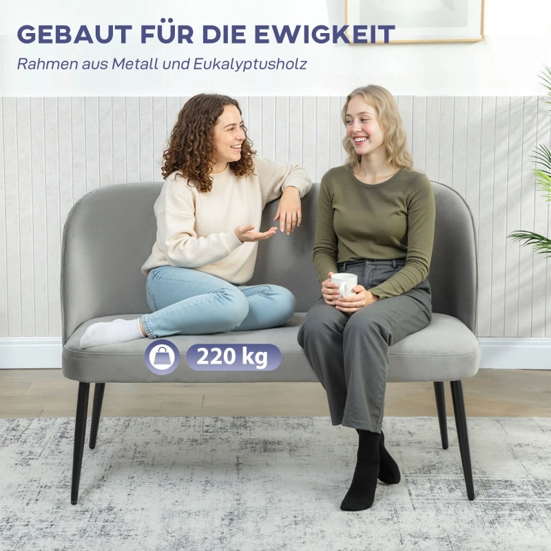 Divano a 2 posti moderno con schienale ergonomico, imbottitura spessa e struttura in metallo e legno, grigio