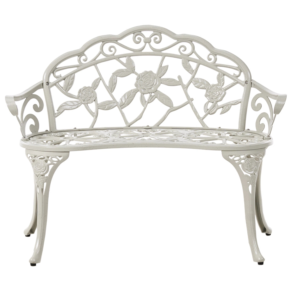 Panchina da giardino per esterni in metallo bianco alluminio 2 posti braccioli stile vintage