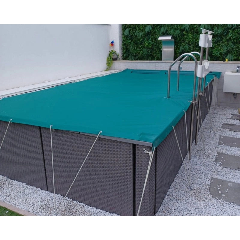 Telo Copertura Piscina 4x4m in PVC 600 gr/mq Blu - Protezione Invernale Antifoglie, Occhielli 50cm Sicurezza Bambini & Antiraggi UV