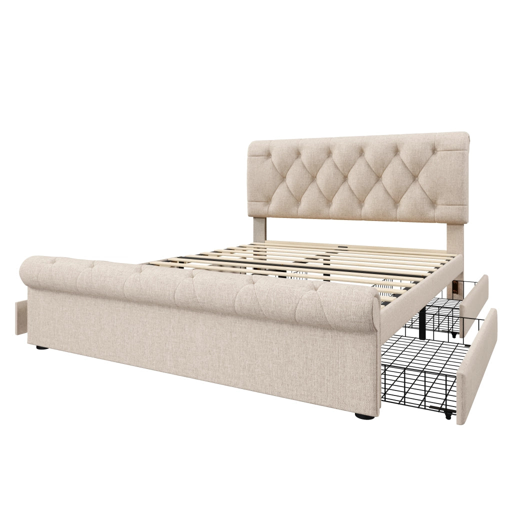 Letto Matrimoniale Imbottito con Cassetti ¨C MINIMAL ¨C 140x200, Testiera Regolabile