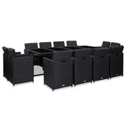 Set da Pranzo da Giardino 13 pz con Cuscini in Polyrattan Nero  cod mxl 50646
