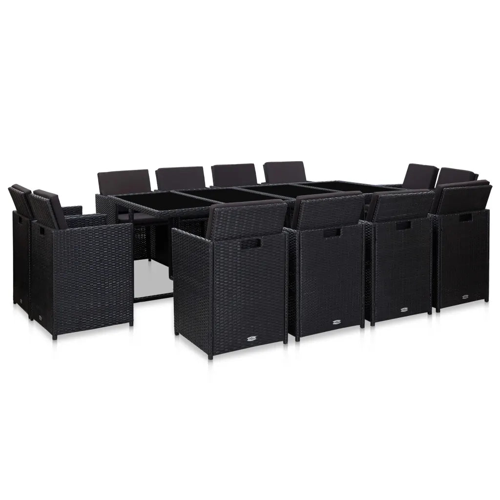 Set da Pranzo da Giardino 13 pz con Cuscini in Polyrattan Nero  cod mxl 50646