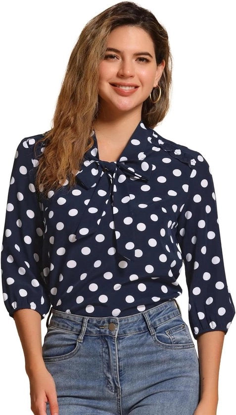 Blusa per donne con maniche 3/4, trama e punti retro in polka