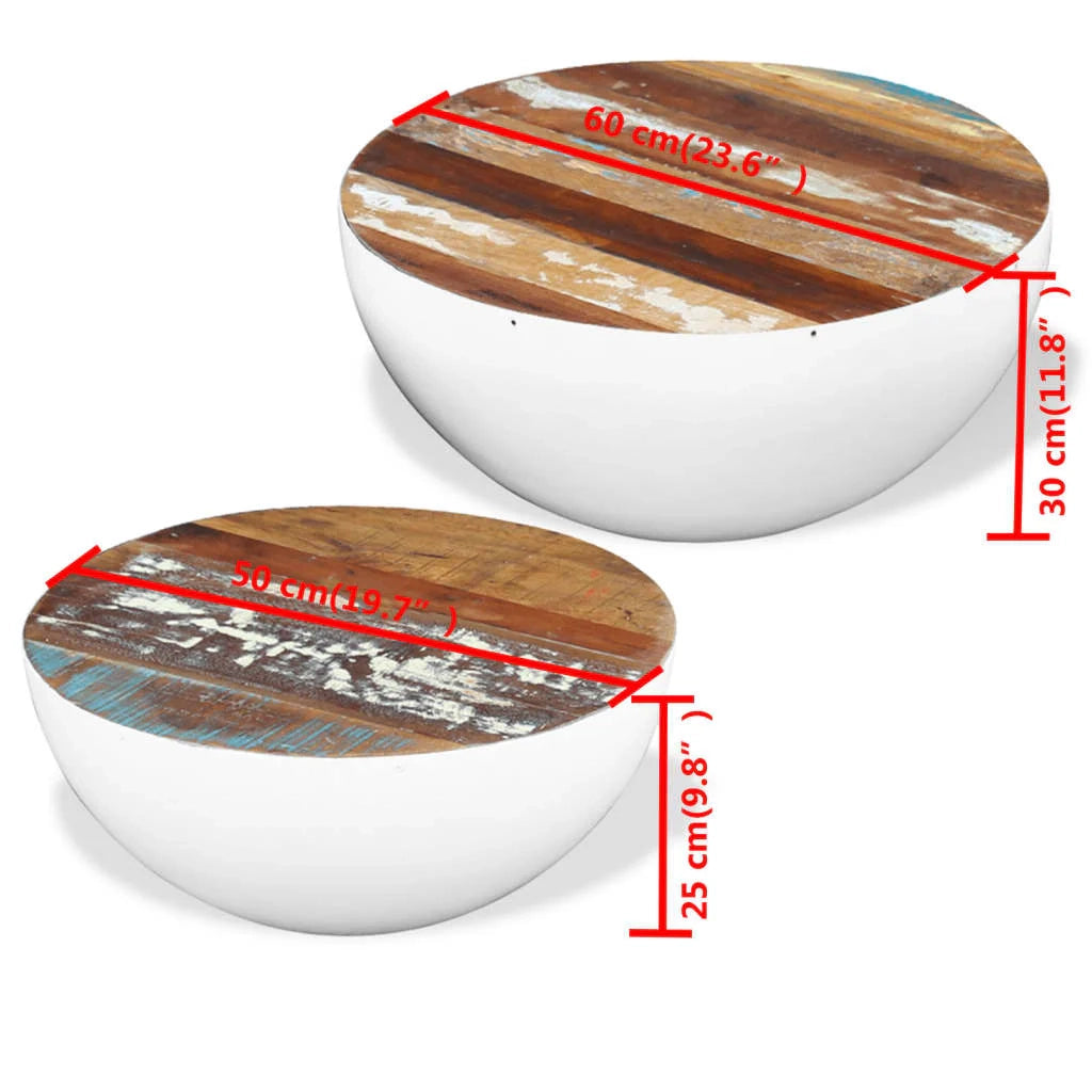 Set di 2 tavolini bassi a forma di ciotola in legno di recupero bianco 02_0042093