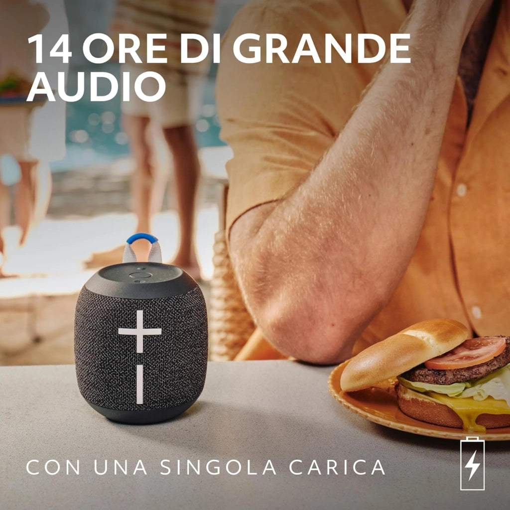 Ultimate Ears WONDERBOOM 4, altoparlante Bluetooth portatile impermeabile con bassi eccezionali e suono a 360°, altoparlante galleggiante antipolvere con raggio d’azione di 40 m - Nero