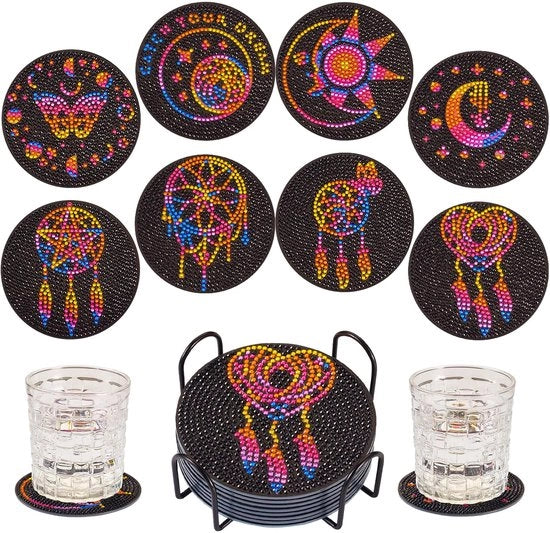 Set di 8 stelle diamantate con supporto, set di 5D diamanti neri per decorazione, adatto per decorare tavolo da pranzo, bar, zona caffè, zona vino, decorazioni.