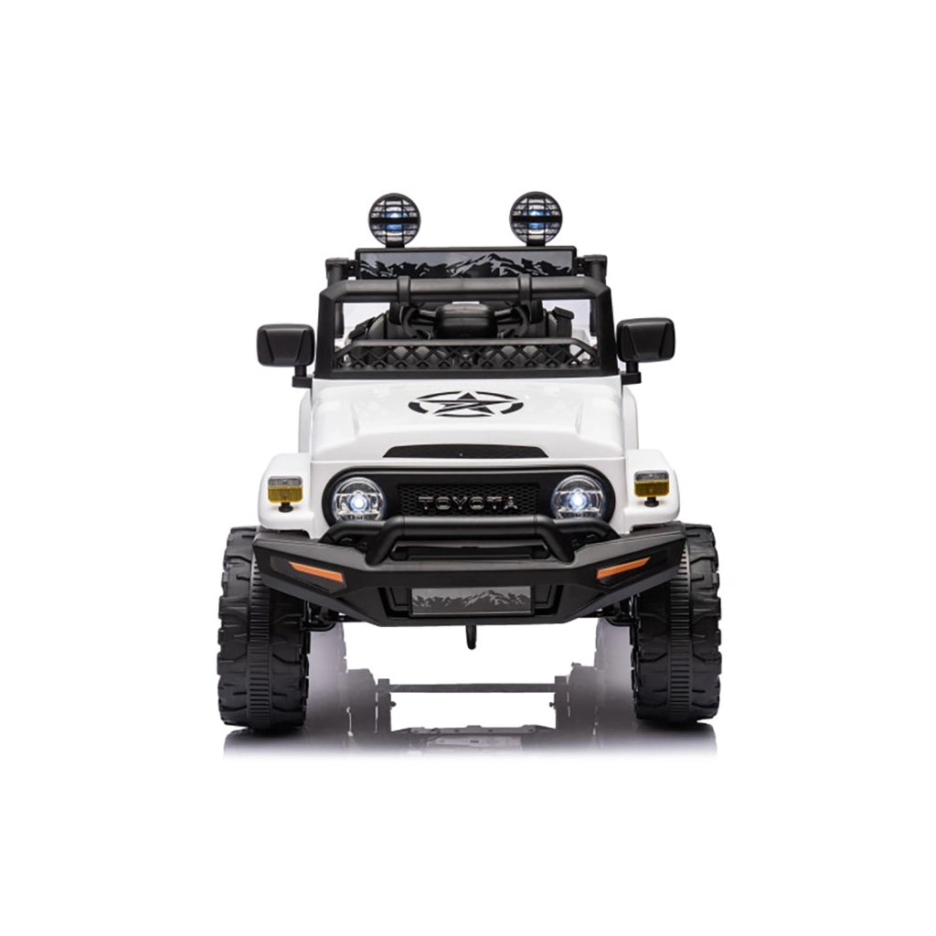 Macchina Elettrica per Bambini Fuoristrada Toyota Fj Cruiser 12V Telecomando Ruote in Gomma e Sedile in Pelle Bianco