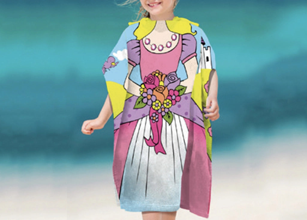 Poncho Mare Per Bambini In Spugna 100% Cotone In Varie Fantasie - Poncho - Principessa