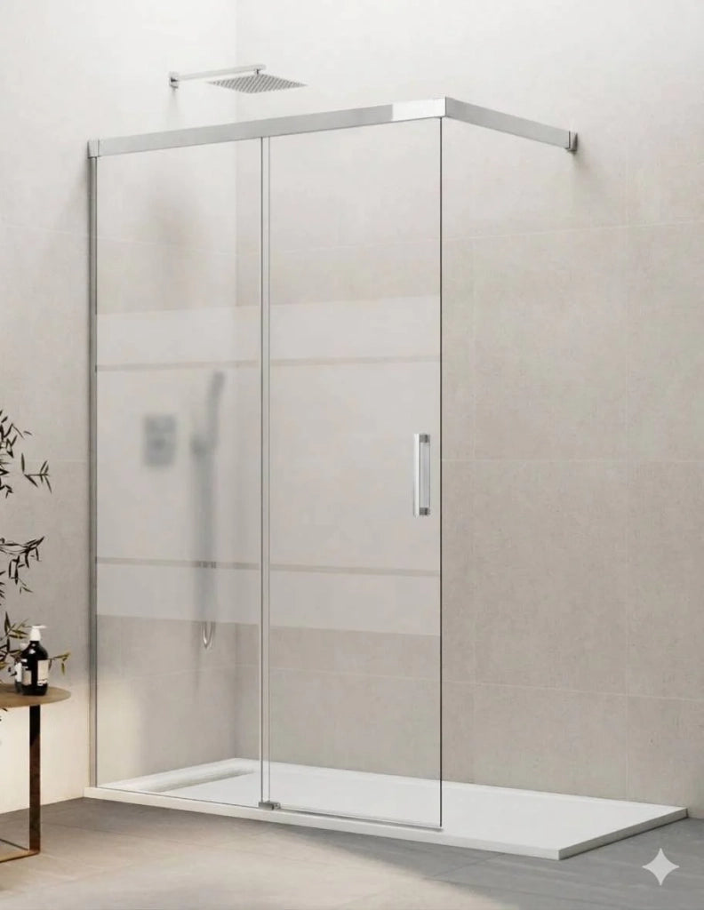 Porta doccia scorrevole 1+1 THALASSA (BASIC) walk-in 85 cm Profilo Cromo vetro serigrafato