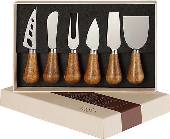 Set di cucchiaini occidentali (6 pezzi): colapasta in acacia, coltello da pane in acciaio inossidabile, cucchiaio per burro, colapasta.