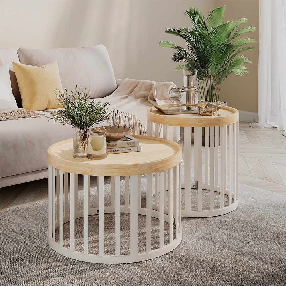 Tavolino da divano Enara Bambù/Bianco 50.5 x 50.5 cm, con 2 parti Vicco