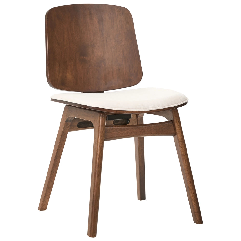 Set di 2 sedie da pranzo in tessuto beige chiaro senza braccioli stile scandinavo con struttura in legno di gomma marrone