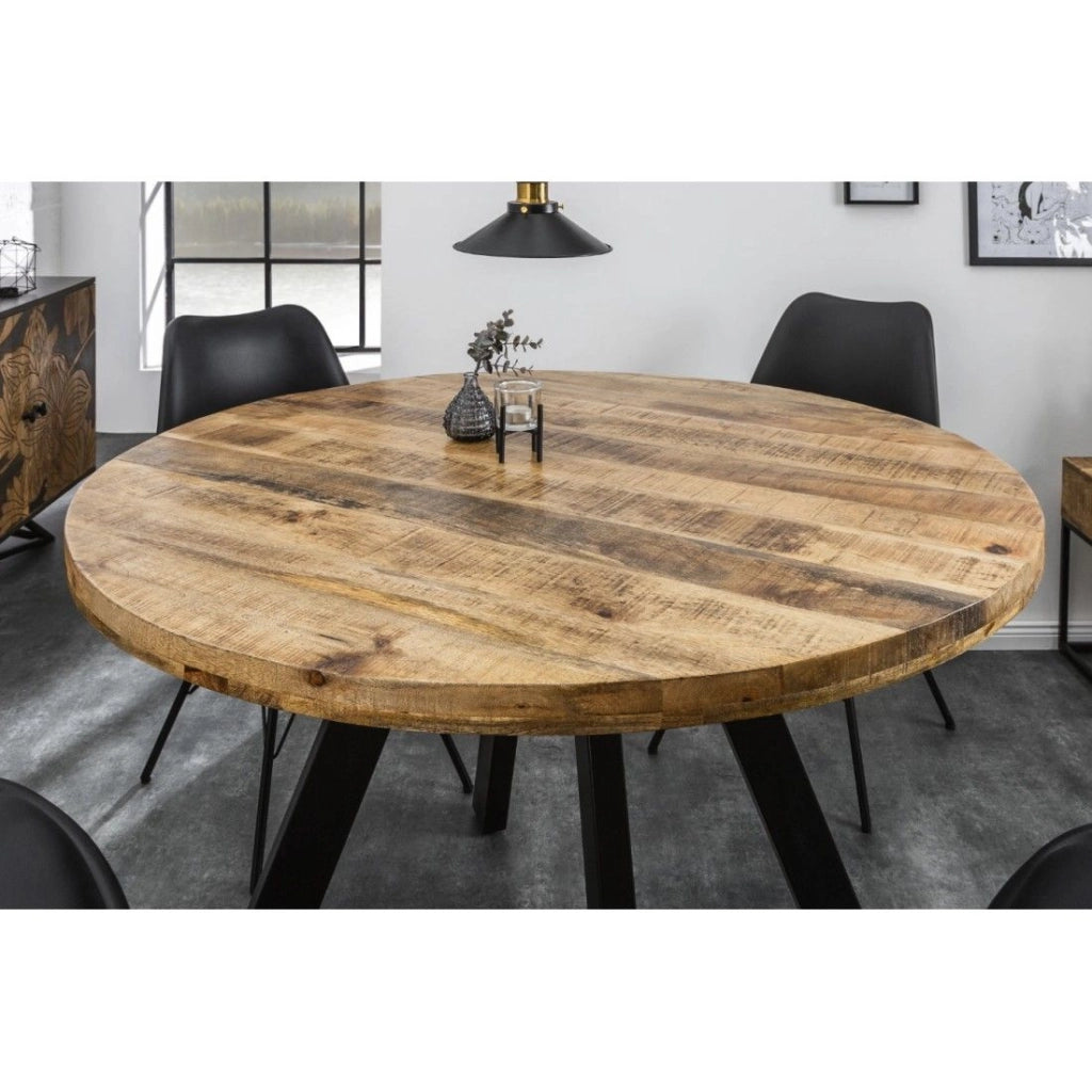 Tavolo da pranzo LODEN 120 cm – Piano rotondo in legno massello di mango e struttura in metallo nero