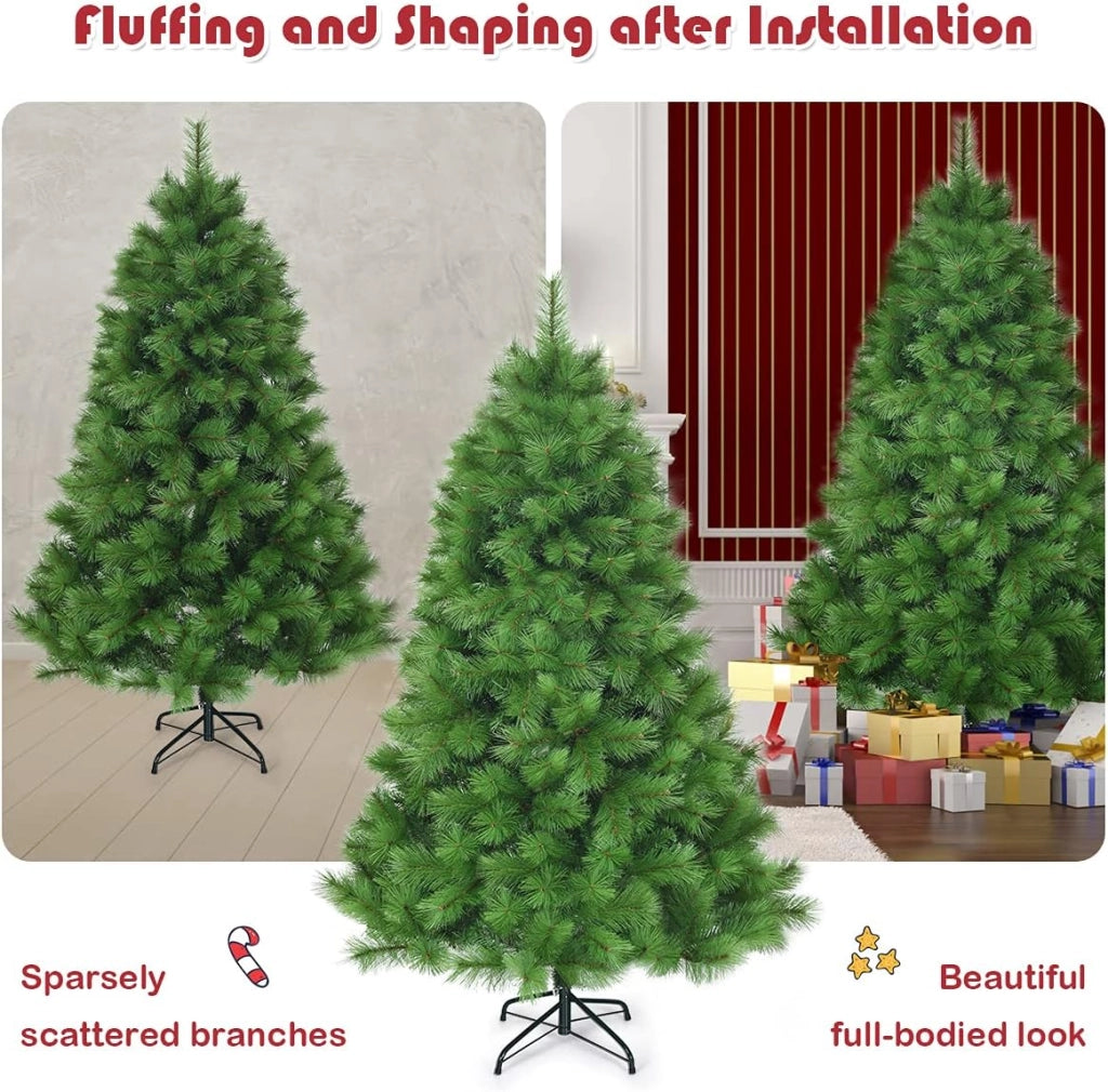 Albero di Natale Verde 1,8/2M, Albero di Natale Folto, Sintetico, Albero di Natale per Feste, Case, Uffici, Negozi, Bar, Supporto in Ferro, Rami Spessi