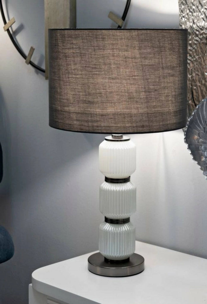 Lampada da tavolo Presolana, Luce da scrivania , Luminaria da ufficio, Lampada da lavoro, 33x33 h57 cm, Bianco e Grigio