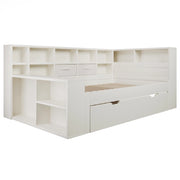Letto estraibile matrimoniale 140×200 cm e 90×190 cm con 8 vani; USB e Type-C; senza materasso; legno; bianco