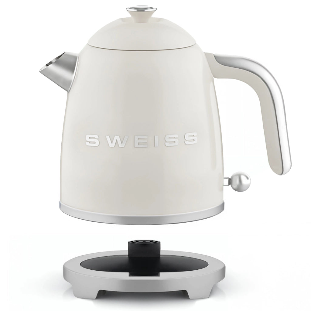 Bollitore elettrico vintage KTS8, 1 L, acciaio inox, 1200 W,Base girevole a 360°, Beige