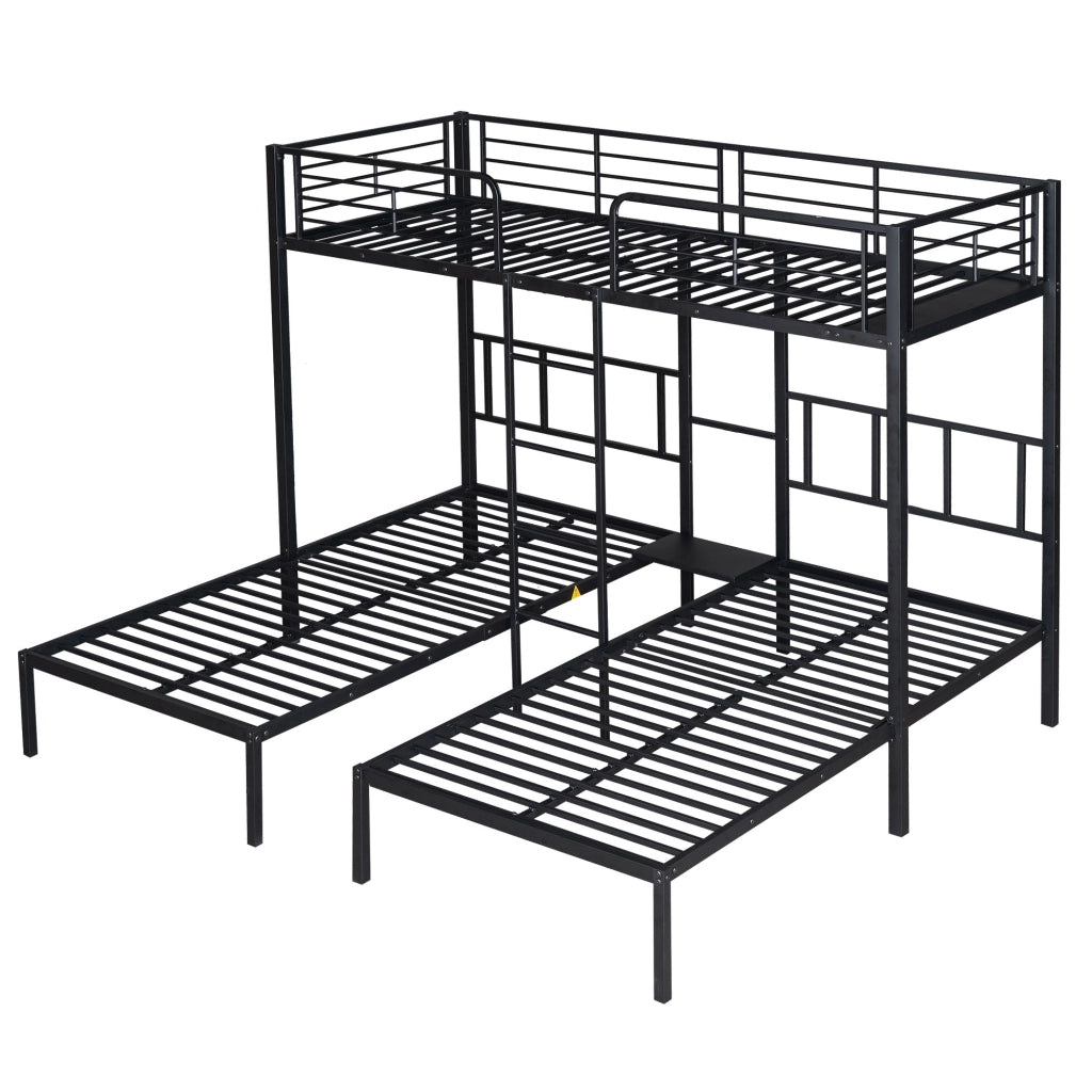 LETTO a castello triplo 90x200 cm Metallo Nero con scala e tavolo