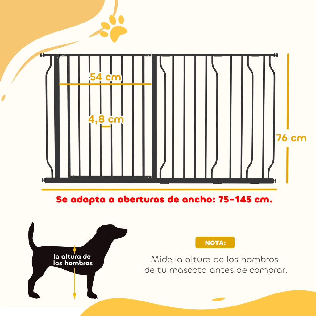 Barriera per Animali con 3 Estensioni Montaggio a Pressione ¨C Zephmum ¨C Nero 75-145x76 cm