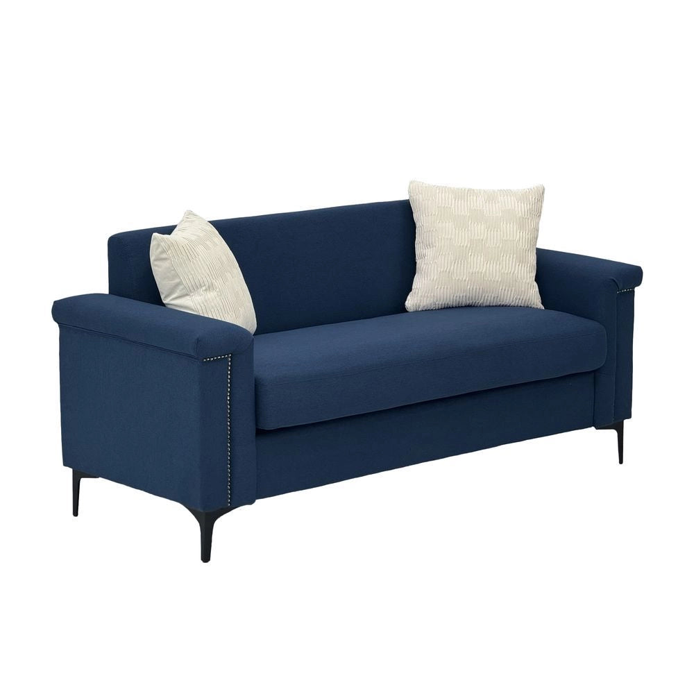 Divano 2 posti minimalista - Xylo - Piedi metallici, tessuto lino, blu