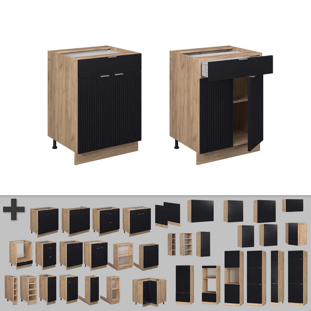 Vicco Mobiletto base per cucina Nero a righe 60 cm con cassetto, senza piano di lavoro