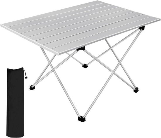 Tavolo da Campeggio in Alluminio - Argento - Ripiegabile & Portatile - Inclusa Tasca Portatile - Resistente alle Intemperie - Per Campeggio, Giardino, Balcone & Esterno - 56x46x40 cm