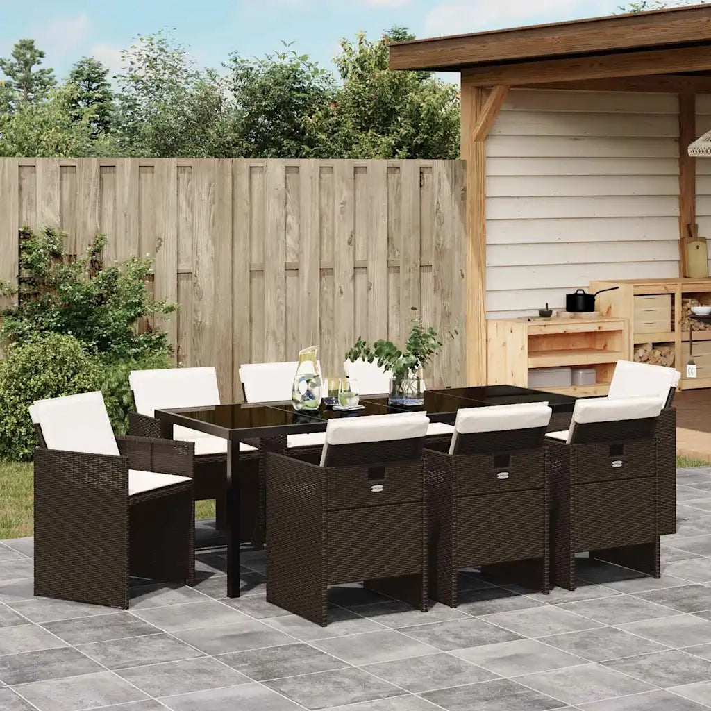 Set da Pranzo per Giardino con cuscino 9 pcs Marrone polyrattan 3379955