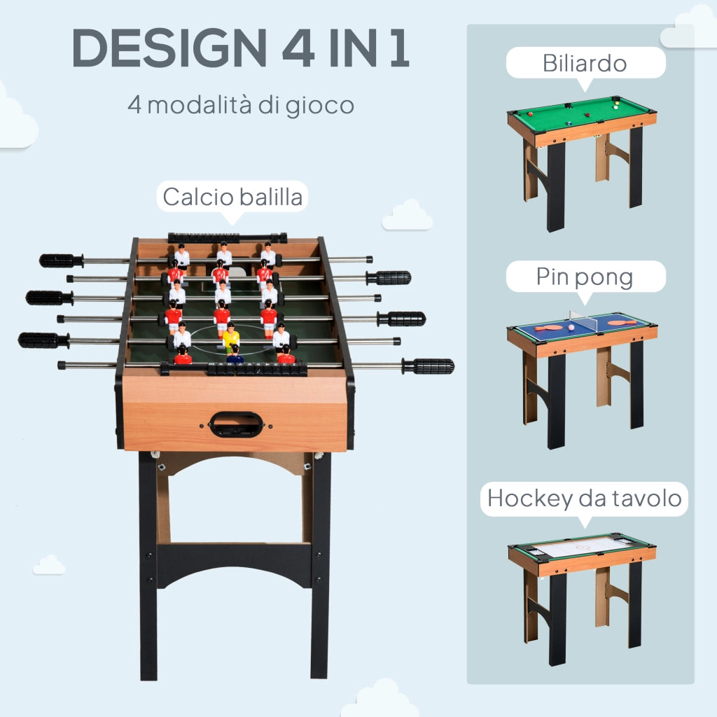 Tavolo da gioco 4 in 1 con calcio balilla, hockey, ping pong e biliardo ¨C Zephmum ¨C MDF, 92x78x80 cm