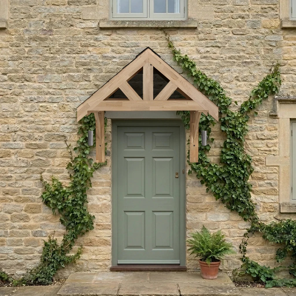 Tettoia Portico Rovere Massello 1250 mm Luce Interna Luci Parete
