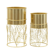 Set di 2 portavasi Godego, Complemento d'arredo, Articolo decorativo, Accessorio d'arredo, 23x23 h43 cm, Oro