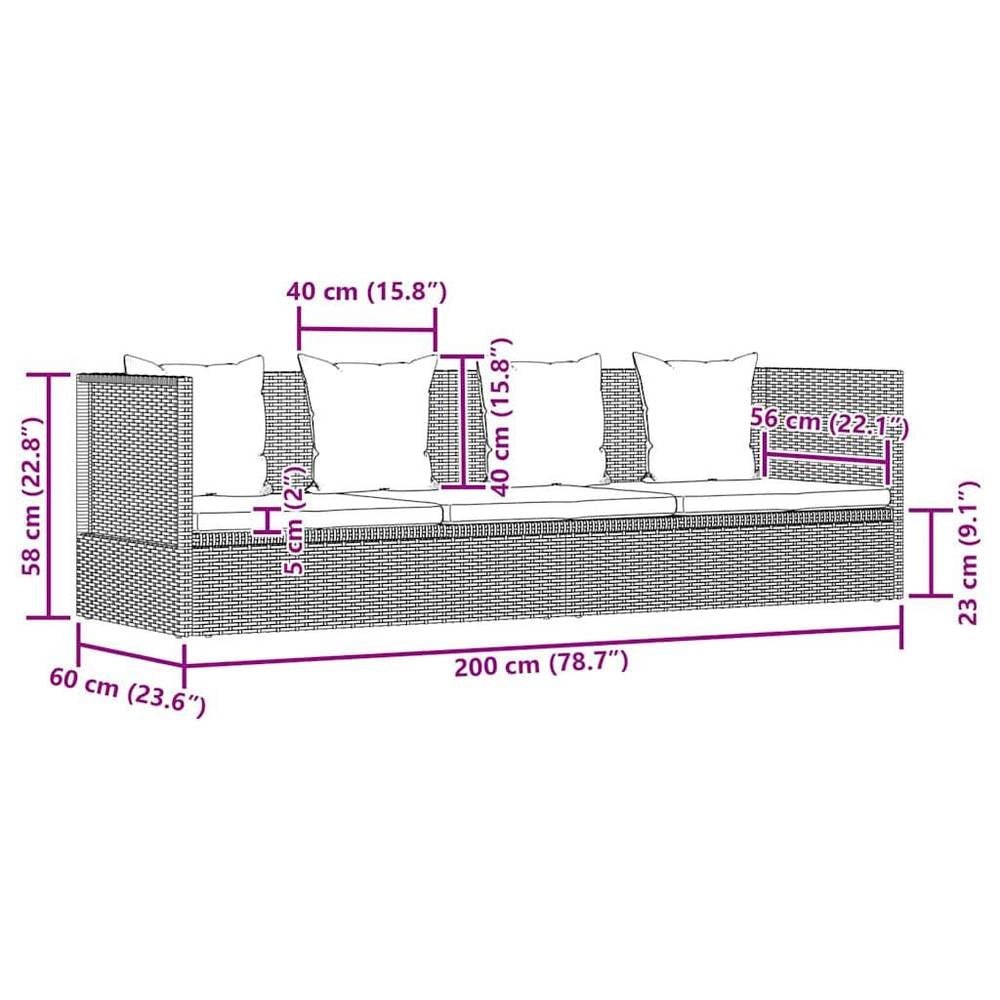 Garden Sofa Bed 200x60 Cm Poly Rattan Grey